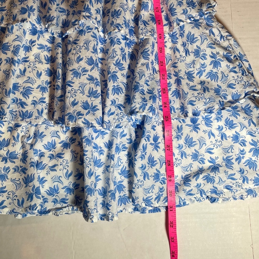 Francescas Mi Ami Blue Floral Ruffle Tiered Mini Dress Spaghetti Strap Smocked M - Picture 6 of 6